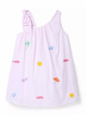 Janie & Jack Pink Striped Dress w/ Embroidered Summer Motif 🆕☀️🐟⛱️